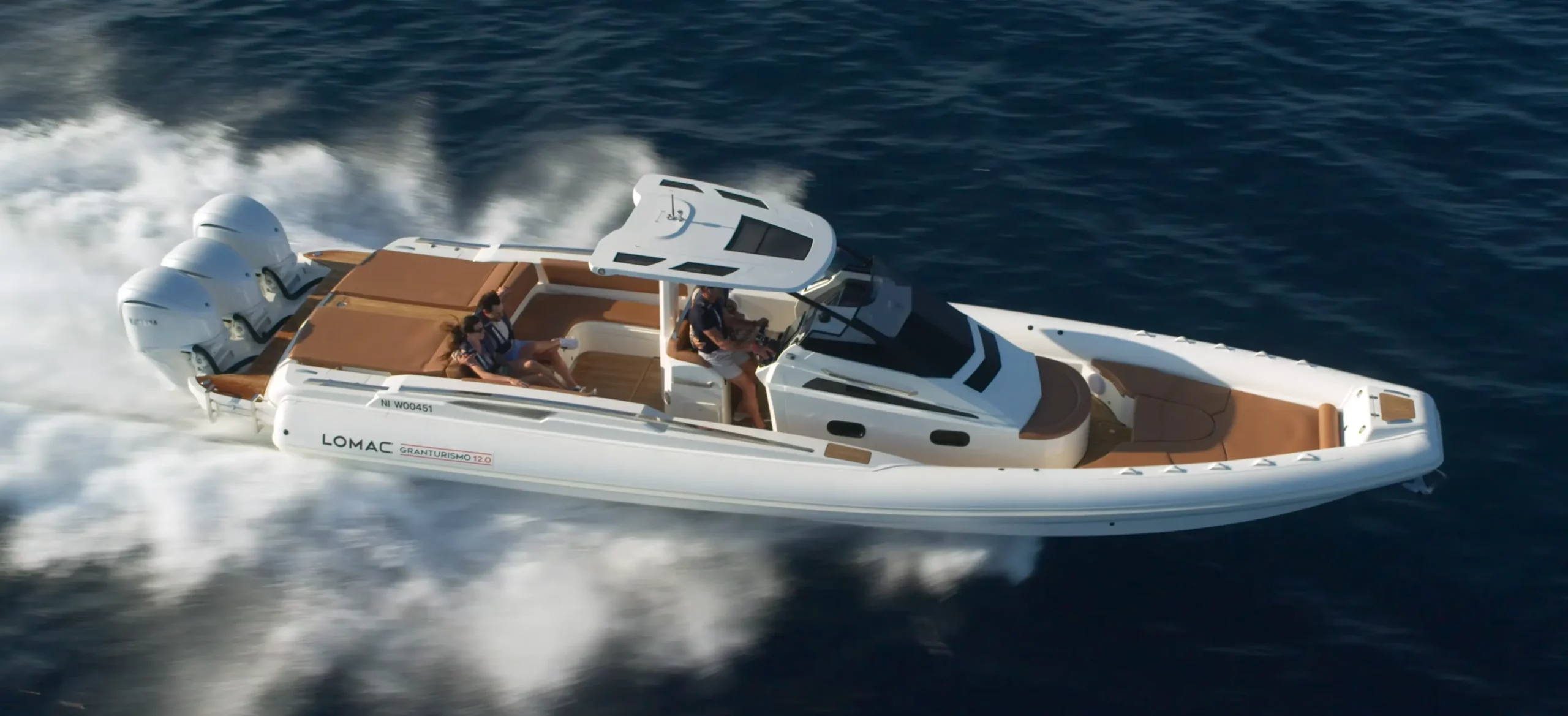 Beautiful Lomac Granturismo 12 RIB Yamaha Powered drone view @ RIBs ONLY - Home of the Rigid Inflatable Boat