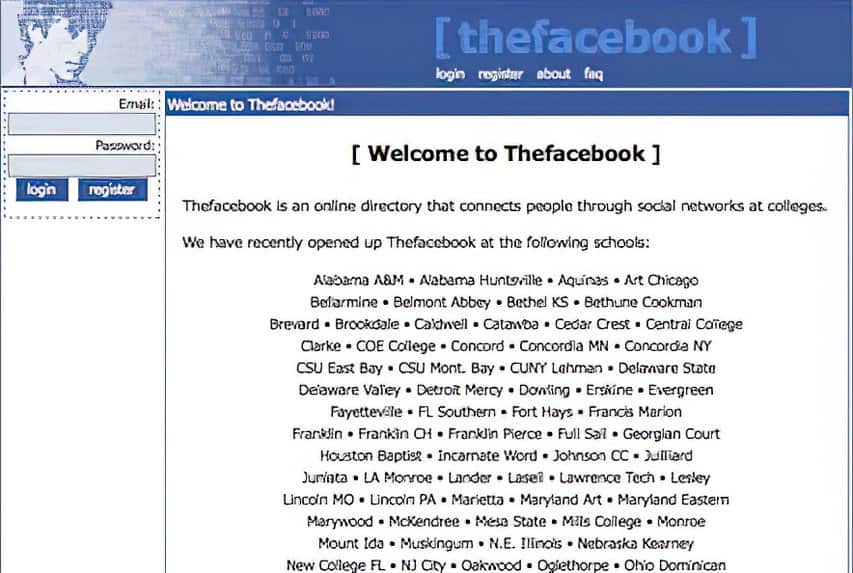2004 Facebook screenshot